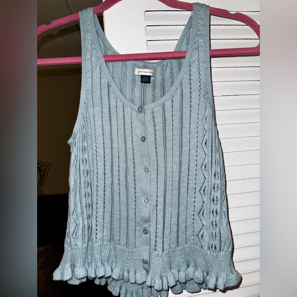 American Eagle Outfitters Pointelle Peplum Sweater Tank Top